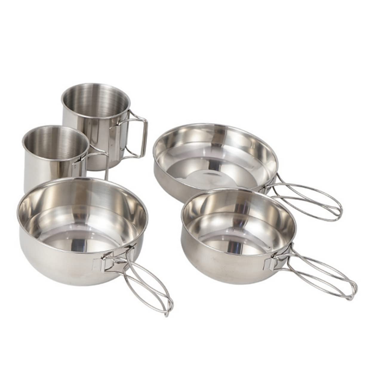 5 Pezzi Set Ciotole e Tazze Impilabili Stoviglie da Campeggio, in Acciaio Inox, Pentolino, Manico Pieghevole per Picnic ed Escursioni