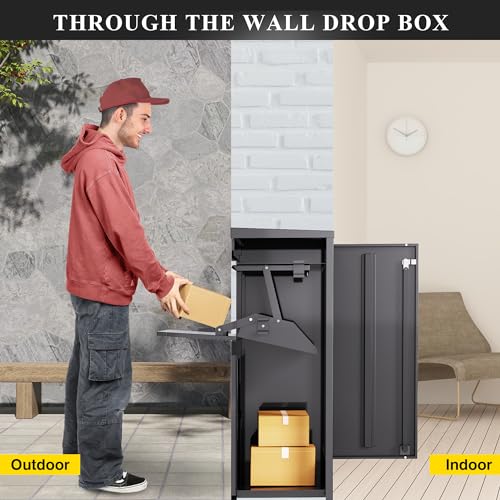 Image of Merapi Parcel Drop Boxes for Outside, 16.3 inch *15.2 inch* 40.4 inch Cold-Rolled Steel Delivery Box for Packages, Anti-Theft Lockable Package Delivery Boxes for Outside, Porch, House, Curbside, Black-BD