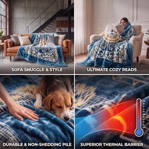 Image of BSB HOME 280 GSM Micromink Blanket, 4.5 Kg Premium Soft Warm Cozy Reversible Blanket, Plush Floral Printed Winter Blanket for Double Bed, Ultra Soft Bedding, 86 x 90 Inches(218 x 229cm) - Powder Blue