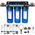 Whole House Water Filter System, 3 Stage Whole Home Water Filtration System with 2 Valves, Extra 2 Sets Filter, with GAC Filter, Reduces Chlorine, Sediment, Odor, 3/4" Ports