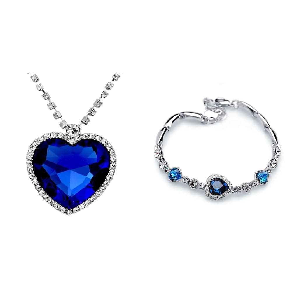 Shining Diva Fashion The Famous Titanic Heart of Ocean Pendant Necklace for Women & Girls Non Precious Metal Jewellery Romantic Gift of True Love Titanic Heart Bracelet (B087VBC5ZK) Amazon Price History, Amazon Price Tracker