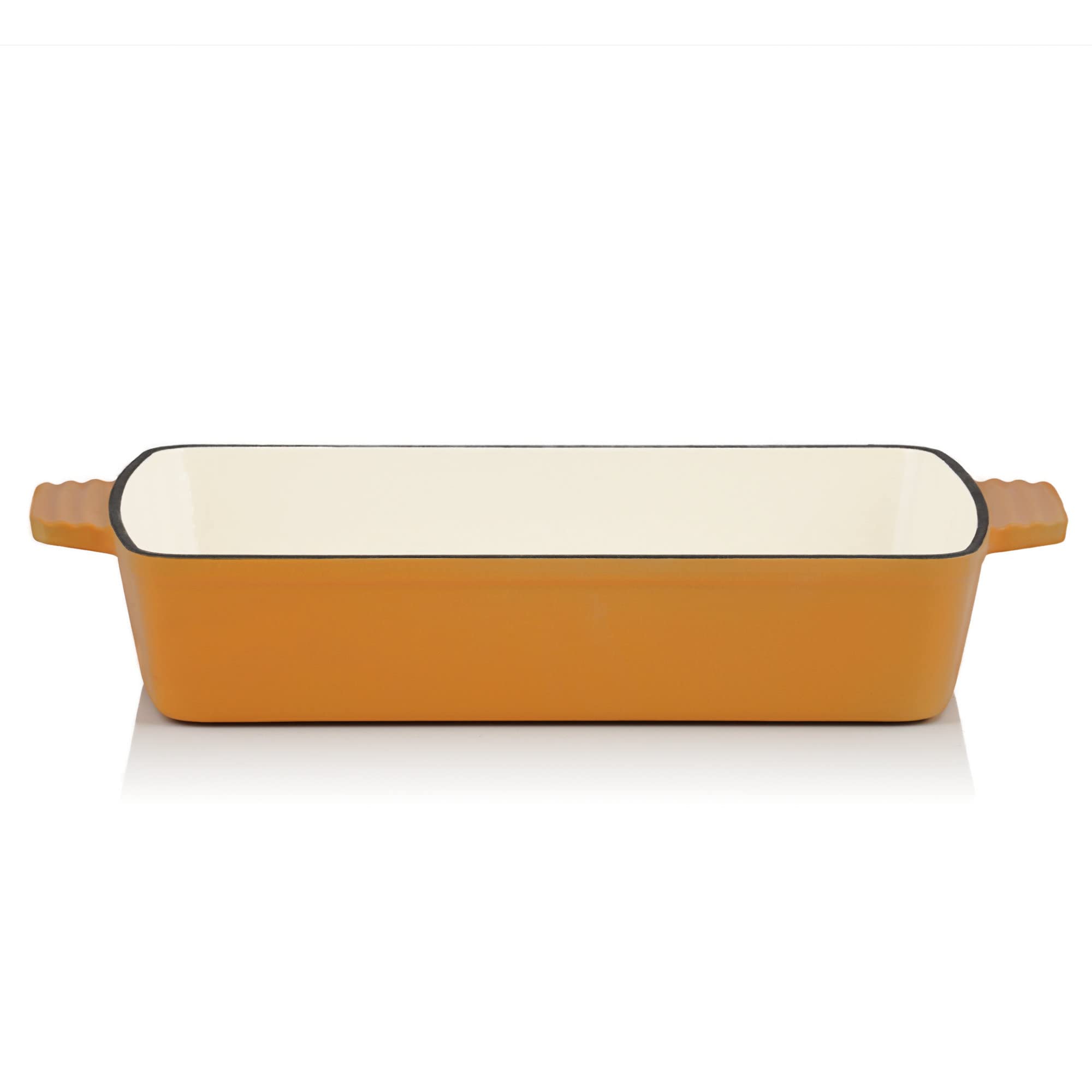 Mahlzeit Cazuela Rectangular de Hierro Fundido Esmaltado Sunny Orange | 3,8 Litros | Recipiente para Lasaña, Platos para Horno, Fuente para Horno | Molde para Gratinar | Fuente de Cocinar