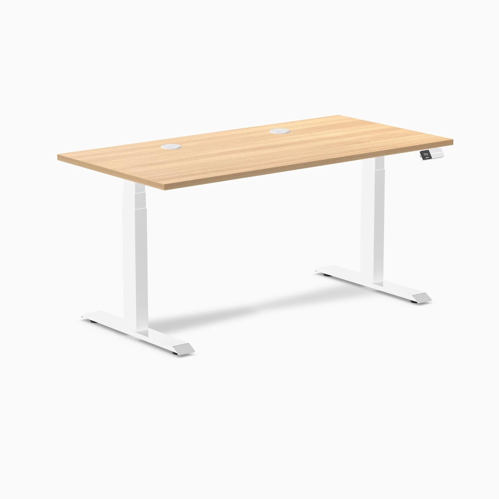 Desky Dual Laminate Sit Stand Desk Sublime Teak 59.1" Grommets White