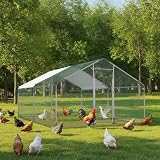 ECOLINEAR Large Metal Chicken Coop, Outdoor Metal Chicken Run with Waterproof and Anti-Ultraviolet Cover for 10-20 Chickens, Walk-in Poultry Cage for Chicken, Duck, Rabbit, Dog (9.84'×9.84'×6.46')