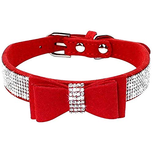 ETOPARS Collare per Cani con Strass, Simpatico Collare di Strass per Cani, Collare per Cani e Gatti con Fiocco in Cristallo