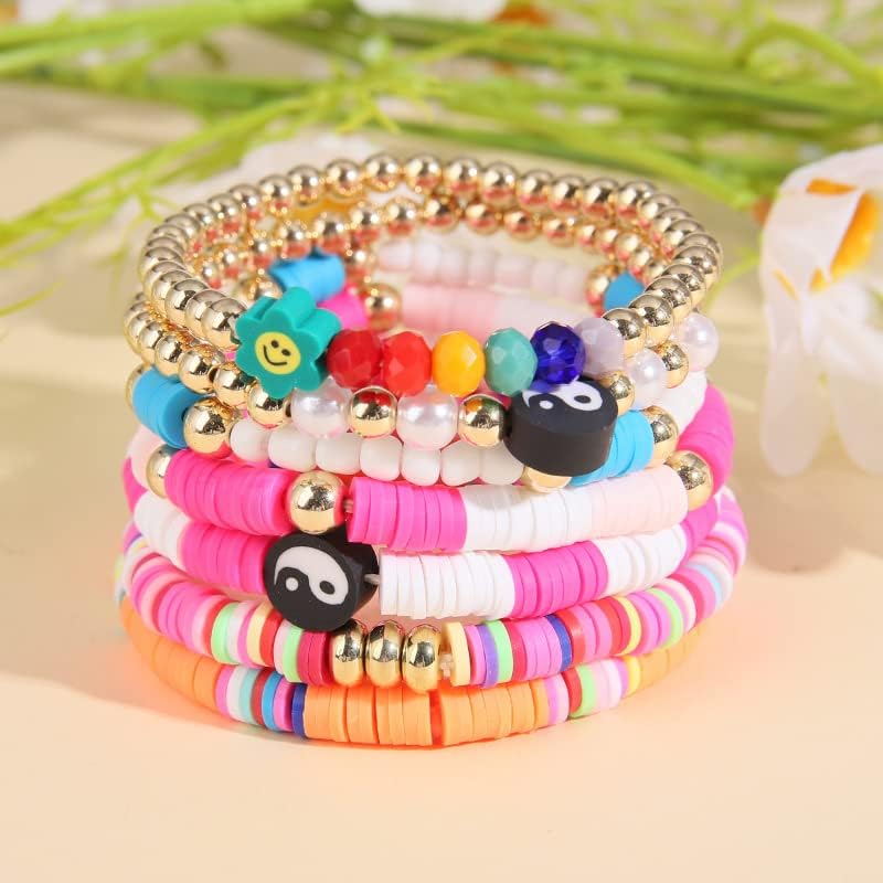 Miniatura 2 de Juego de pulseras Heishi de cuentas de arcilla, coloridas pulseras elásticas con cuentas de mal de ojo, apilables y bohemias, regalos de fiesta