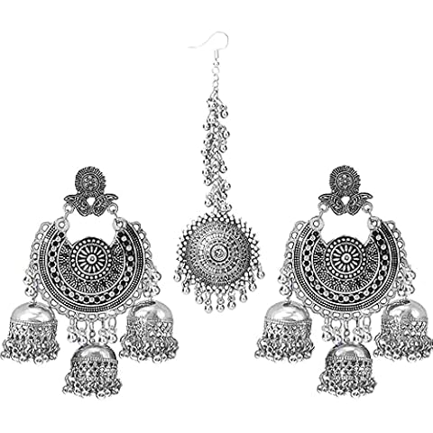 JD'Z COLLECTION Traditional Fashion Jewelry Earrings Wedding Wear Jhumka, Indian Bollywood Stylish Oxidized Mangtika Jhumki Tribal Earring Set For Women earring sets for women, Jewelry Gift For Womens (Design-1) Cover