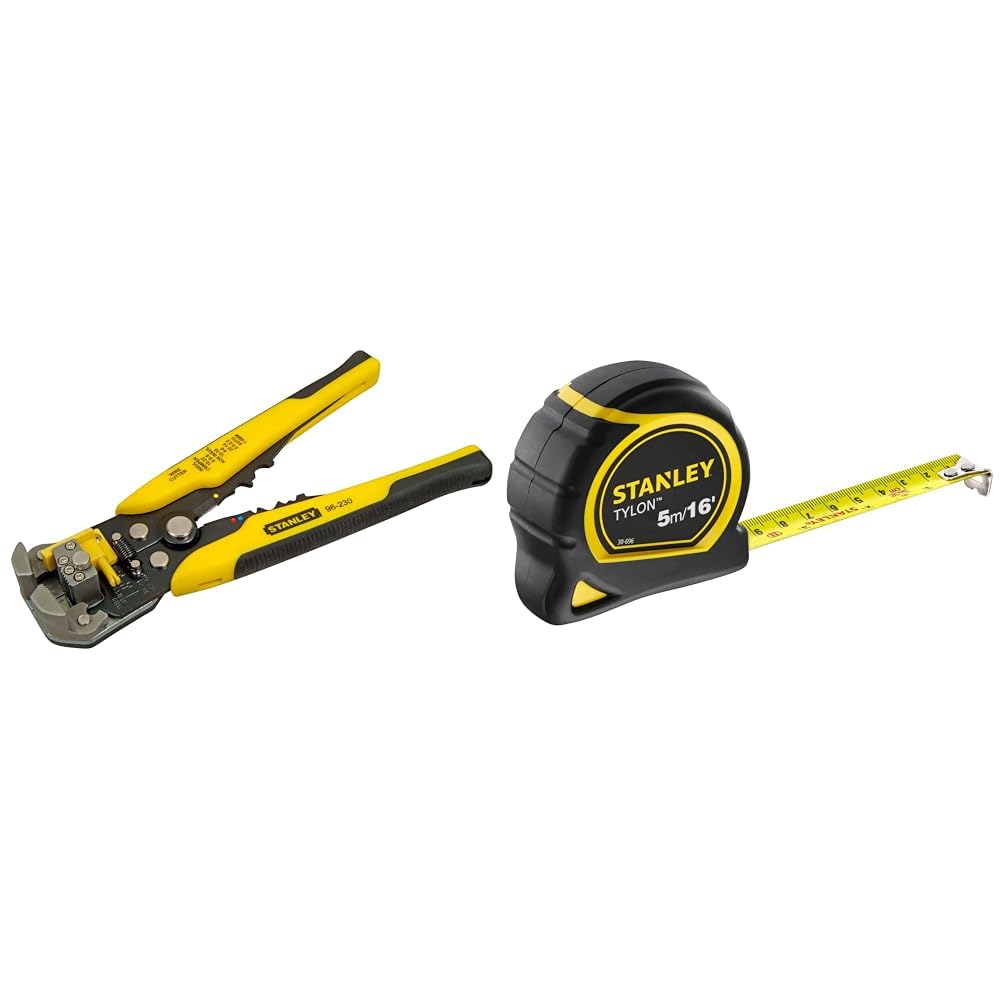 FATMAX Automatic Wire Stripper, Strips 10-22 AWG Wire with Spring Loaded Handles & Tylon Tape Measure 5M/16 Inches Compact Case with Cushioned Grip Metric