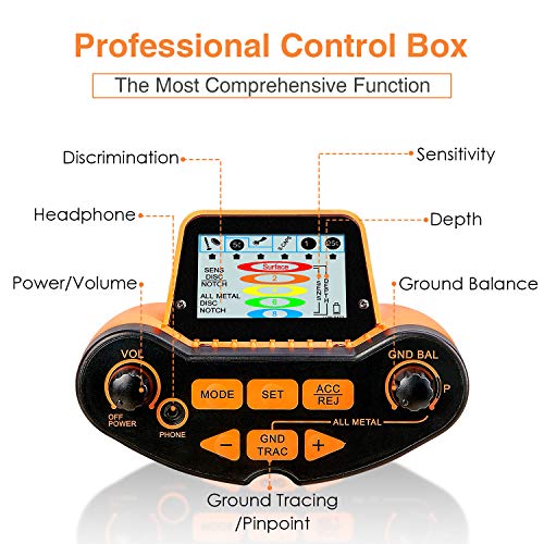 SUNPOW Professional Metal Detector for Adults, Adjustable Ground Balance, Disc & Notch & Pinpoint Modes, Upgraded DSP Chip, Multiple Audio Prompts