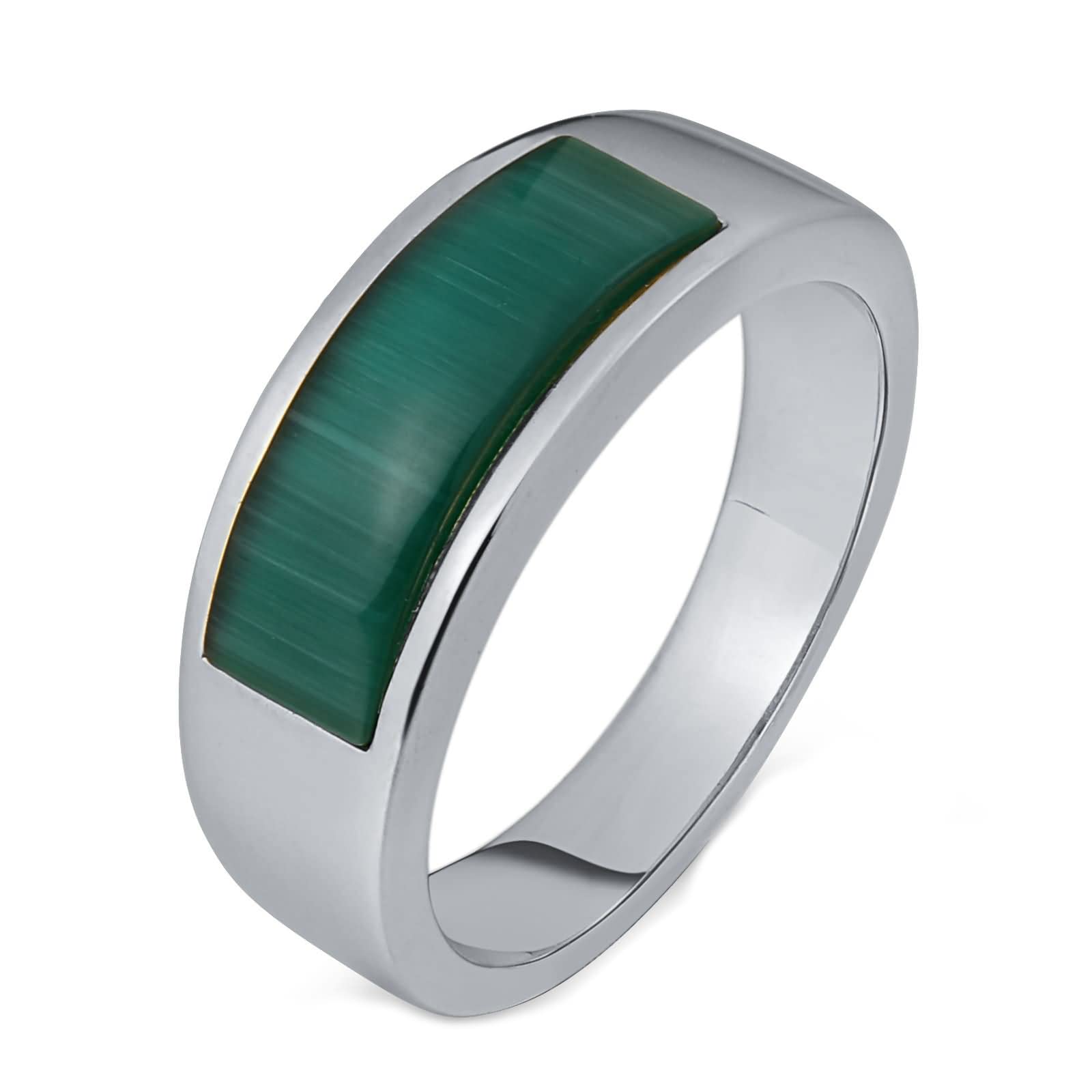 Dsnyu Anillos Sellos, 5mm Anillos Hombre Acero Inoxidable Joya con Ópalo, Anillo Boda para Hijo Plata Talla 22