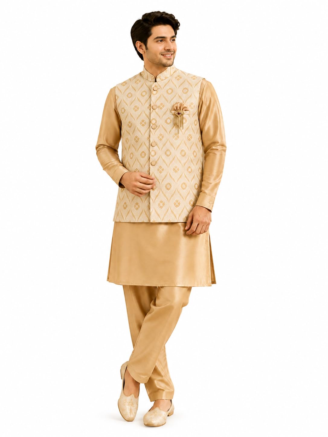 Men's Ethnic Kurta Pajama and Waistcoat (Basket) Set | Traditional Indian Outfit | Regular Fit | Festive, Wedding & Casual Wear-image-26