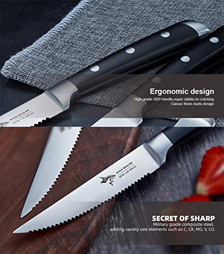 MAD SHARK Premium 4.5 inch Serrated Steak Knives Set of 4 ,Dishwasher Safe, German High Carbon Stainless Steel 4 piece Steak Knife Set with Gift Box - Thumbnail 7