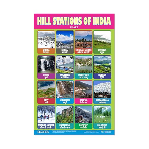Image of ESCAPER Hill Station Educational Charts (11.5 x 17.5 inches), 300 GSM Paper, Laminated, Self Adhesive Back, Kids Learning Posters, Perfect For Home Schooling, Nursery Students