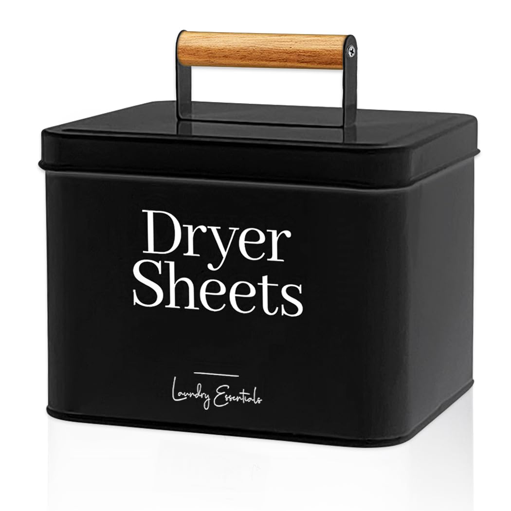 Modern Farmhouse Dryer Sheet Holder for Laundry Room Decor and Accessories, Metal Dryer Sheet Container for Laundry Decor, Dryer Sheet Dispenser for Laundry Room Organization (Black)