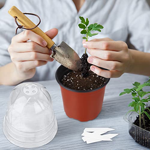 Hahood 36 Packs 4 Inch Plant Nursery Pots With Humidity Dome Plastic Planters Gardening Flower Plant Pots Seed Starting Pots With Plant Labels For Seedling Indoor Outdoor Garden, Red #TOP5
