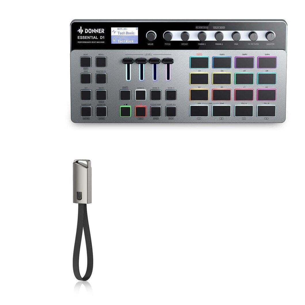 BoxWave Cable Compatible with Donner Essential D1 - USB Type-C Keychain Charger, Key Ring USB Type-C to Type-A 8 in USB Cable - Jet Black