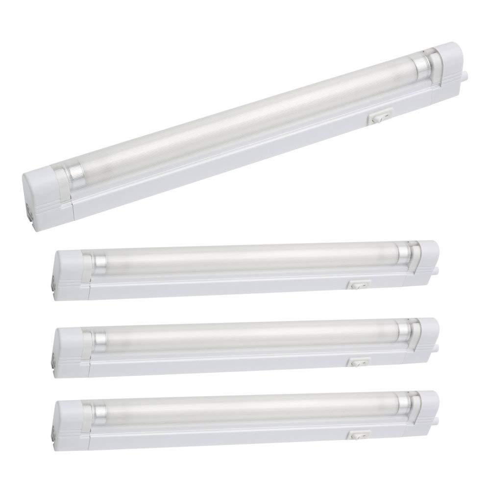 Britalia4 Pack | White 6W T5 Ultraslim Fluorescent Under Cabinet Switched Striplight Fitting with Diffuser | 2 Metre Mains Cable & Fixing Kit Included | 266mm Length