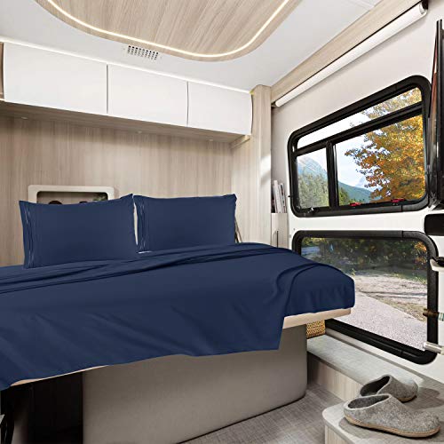 Image of Nestl Navy Blue Short Queen Sheets for RV, Hotel Luxury RV Queen Sheets Set, 6 Piece Fitted Bed Sheet Set and Pillowcases, Super Soft, Wrinkle-Free, and Breathable Camper Bedding
