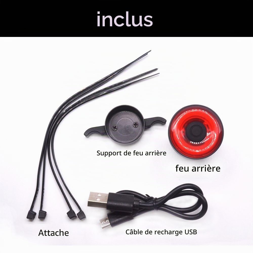 Smart Bike Feu arrière Rechargeable Ultra Lumineux Lumière de vélo, Auto on/Off, IPX6 étanche LED Lampe de vélo, s'installe sur n'importe Quel vélos de Route (Black)