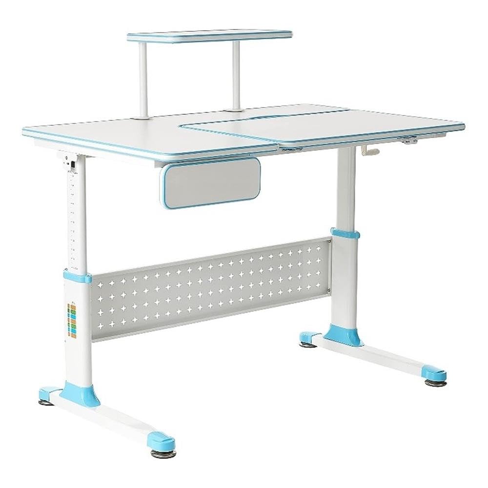 ApexDesk Height Adjustable Study Desk 43" w/Integrated Shelf & Drawer Little Soleil DX Series, Blue Desk Only