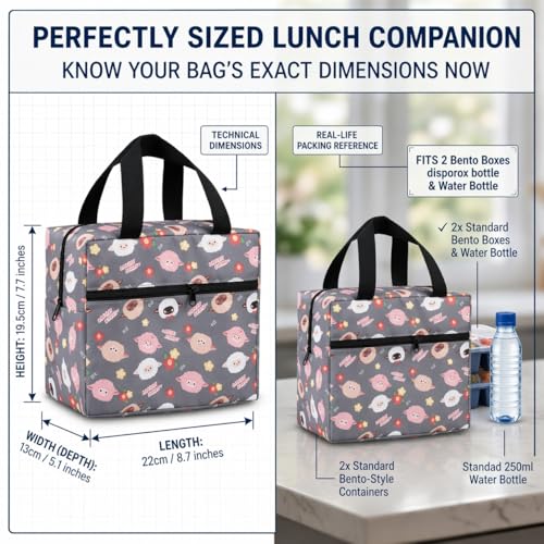 Image of Toy Imagine 5.6L Insulated Lunch Bag for Kids School Cute Cartoon Print Tiffin Bag Snack Tote Bag Compact Portable Leak Proof Tiffin Pouch Hot and Cold Lunch Box Bag for Boys & Girls (Sheep Design Grey)