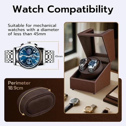 Image of Mcbazel Watch Winder for Automatic Watches, Double Automatic Watch Winder Box with Quiet Japan-made Motor, Automatic Watch Display Storage Rotation Wristwatch Box with 2 Slots (Brown PU Leather)