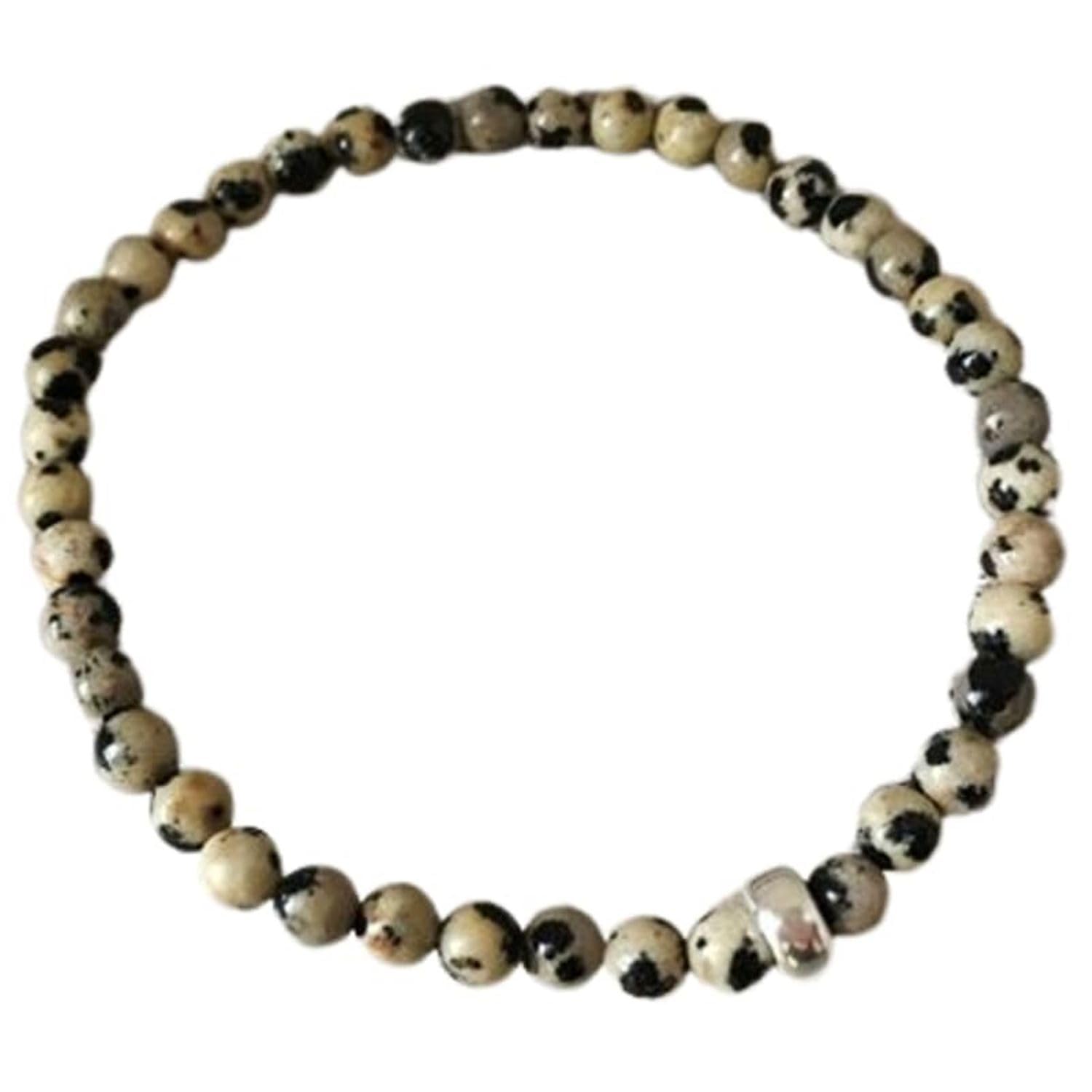 Dalmatian Jasper Gemstone Bracelet with 4mm Round Smooth Beads, Stretch Fit Calm Everyday Jewelry. 7 Inch Stretchable gemstone bracelet for women, men. Unisex jewelry|ST_BR_0238