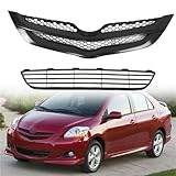 munirater 2Pcs Front Bumper Upper & Middle Grille Assembly Set Replacement for 2007 2008 Yaris Sedan