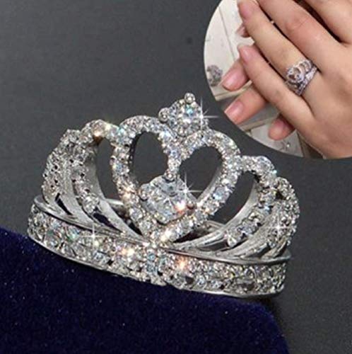 Lrgkmcwtob Crown 925 Silver White Sapphire Queen Ring Engagement Rings For Women Girl Eternity Heart-Shaped Promise Ring Zircon Jewelry Size 5-10 (Size 8) #TOP1