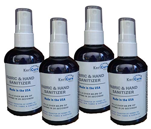 KeriCure Medical 4 PACK Hand Sanitizer Sprays, Safe for Hands, Skin and Clothes, Calming Lavender Mint Organic Essential Oils, Woman Owned Small Business, Made in the USA