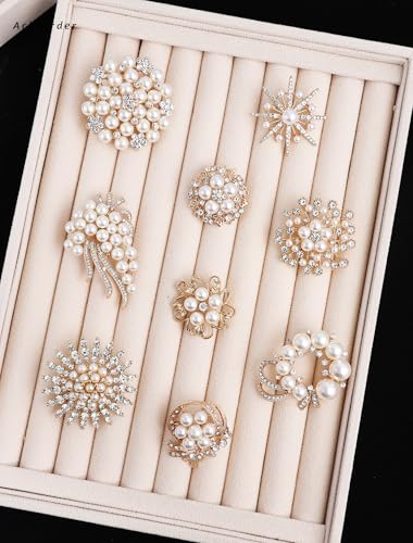 9 Pack Gold Crystal Rhinestone Flower Brooch Pin Set for DIY Wedding Party Bouquets Embellishment Crafts Decor2