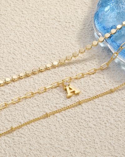 ZHESHY Gold Initial Bracelets for Women Dainty Letter E Charm Bracelets Non Tarnish 14K Gold Plated Stackable Layered Paperclip Link Chain Bracelets Stack Set Personalized Gifts Womens Jewelry - Image 6