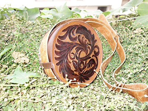 Tan Color Hand Tooled Leather Bag for Women, Genuine Leather Crossbody Bag, Leather Crossbody Purse, Women's Crossbody Handbags2