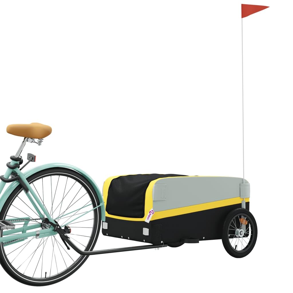 Remolque para bicicleta de hierro negro y amarillo de 45 kg, remolque de carga para bicicletas, remolque grande para carga de bicicletas, carrito de almacenamiento de carga para bicicletas, portaequ