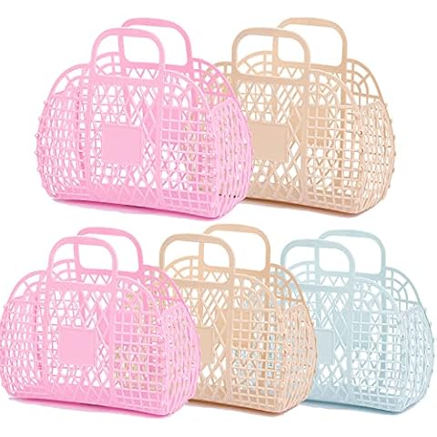 Flycalf Jelly Purse Bag Set of 5 for Girls Boys Portable Handbag Retro Style Reusable Baby Shower Tote Pool Boat Storage Cover