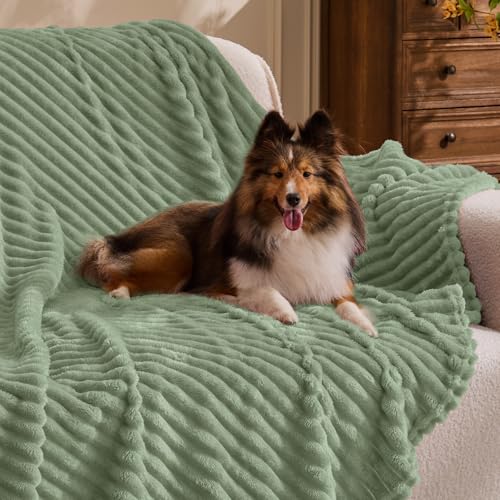 Image of BEDELITE Fleece Throw Blanket for Couch - 3D Ribbed Jacquard Soft and Warm Decorative Fuzzy Blanket - Cozy, Fluffy, Plush Lightweight Sage Grey Green Throw Blankets for Bed, Sofa, 50x60 inches