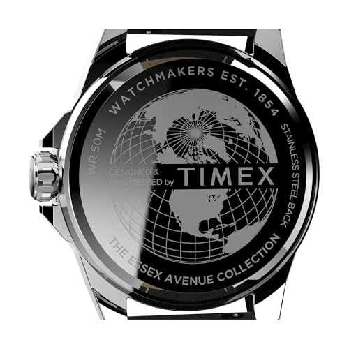 Image of TIMEX Essex Analog Watch for Man with Blue Round Dial & Black Leather Strap Band Water Resistant Men's Wrist Watches - TW2V43200UJ
