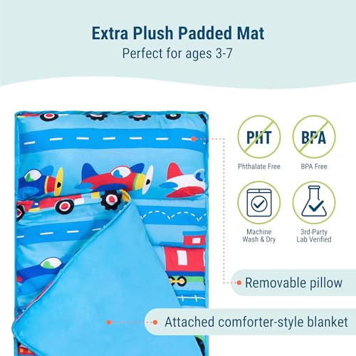 image for Wildkin Kids Microfiber Nap Mat – Soft Sleep Mat with Pillow, Ideal 