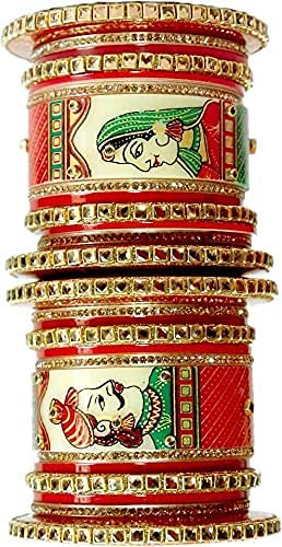 Shanaya Traders Plastic Gold Plated Cubic Zirconia Chuda Bangles Set for Women & Girls | Rajasthani Rajputi Handcrafted Bridal Bangles (Set of 2) (Red) (B08LNYHX34) Amazon Price History, Amazon Price Tracker
