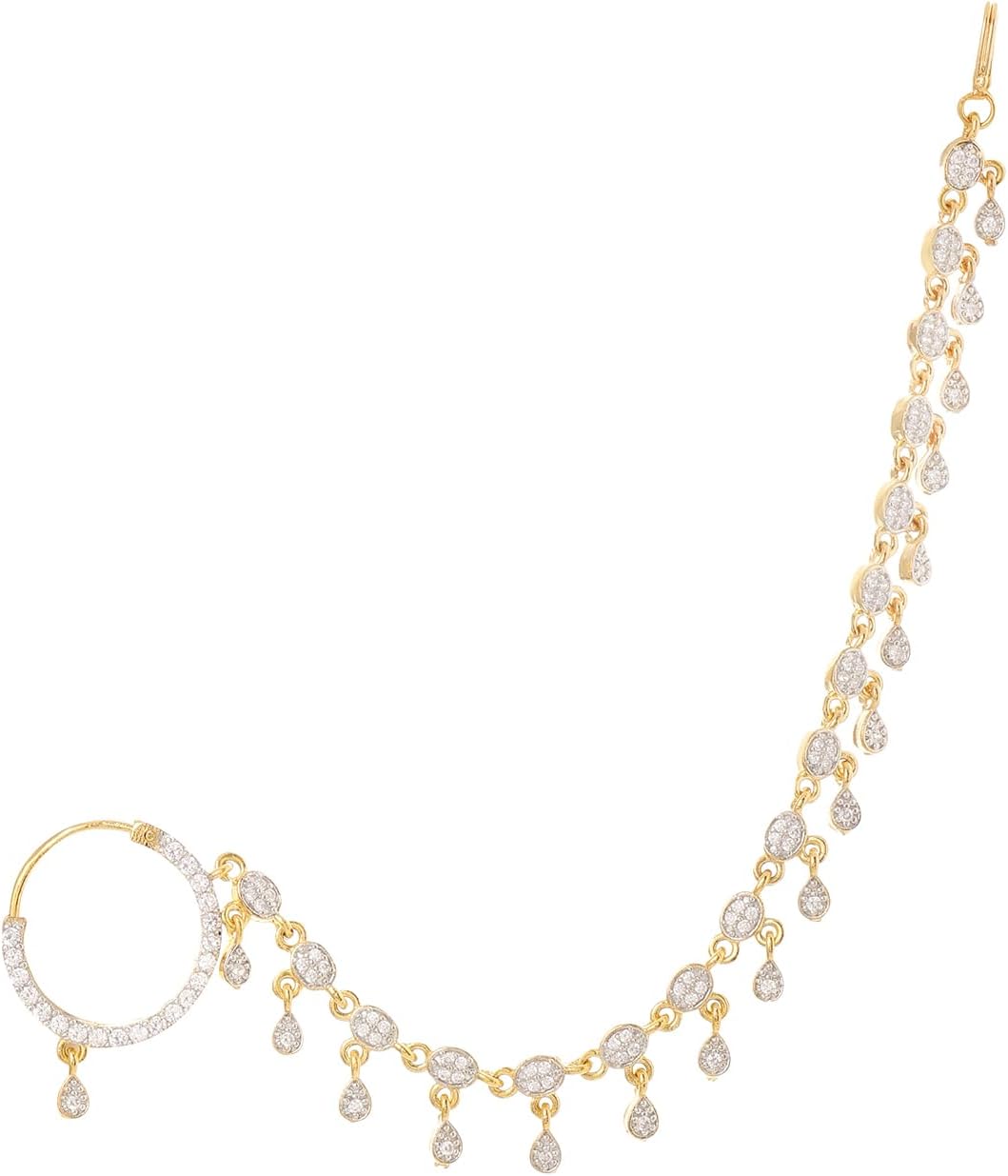 Yellow Chimes Nose Pin for Women Gold-Plated White and Pink AD Studded Nose Pins for Women and Girls…