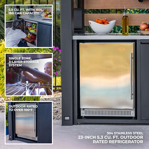 Backyard Discovery Fusion Flame Galvanized Steel Covered Outdoor Kitchen with 5-Burner Stainless, Grill, Refrigerator, Countertop, Storage, and, Roof for All-Season Outdoor Cooking, electric - image 8