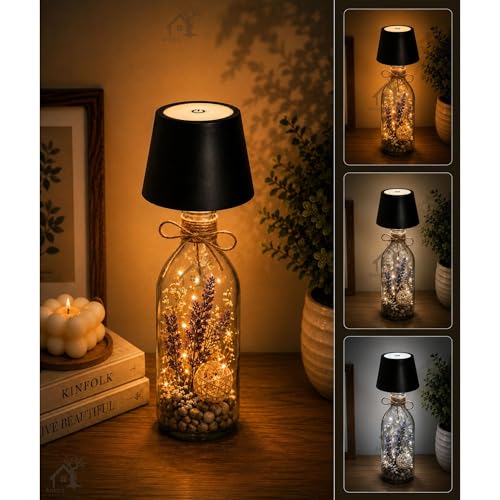 ANKRI Wireless Bottle Lamp LED 3 Colour Light Battery Desk Dimmin...