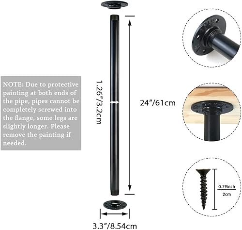 Miniatura 10 de GeilSpace Patas de mesa de tubo industrial de 12 pulgadas, tubos de metal y bridas para mesas y muebles vintage personalizados, patas de escritorio