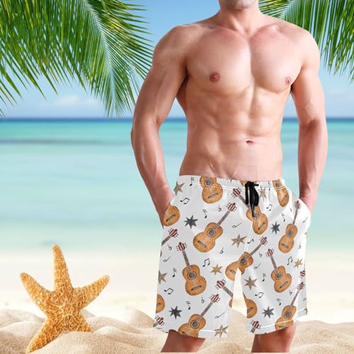Eionryn Men's Swim Trunks Acoustic Guitar Stars Beach Shorts Quick Dry Swim Board Shorts Bathing Suits S3