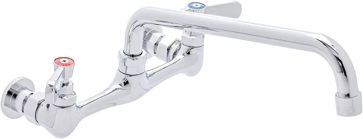 Commercial Wall Mount Kitchen Sink Faucet 8 Inches Centers with 10 Inches Swing Spout