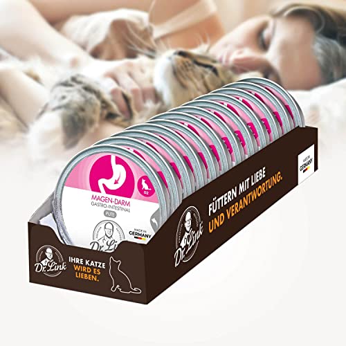 Dr. Link Spezial-Diät Katzenfutter für Katzen & Kater Proteinquelle Pute – Magen, Darm, Verdauung - leicht verdaulich, unterstützt Darmflora & Bauchspeicheldrüse – 12x85g Schale