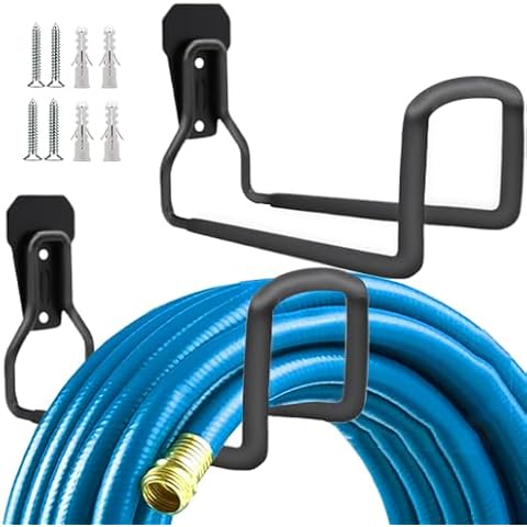 BamLue 2-Pack Garden Hose Hanger, Heavy Duty Water Tube Holder Wall Mounted, Durable Garage Rack Hook for Outside Yard, Metal Stand for Water Hose, Extension Cords, Hose Reel, Pocket Hose, Magic Hose Cover