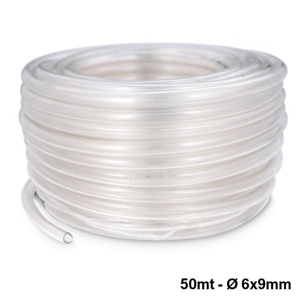 3S SuperSamaStore Kondensatablaufschlauch, Transparent, Flexibel, aus Vinylgummi, für Klimaanlage und Klimageräte, Ø Innen 6 mm - Außen 9 mm, Rolle 50 Meter
