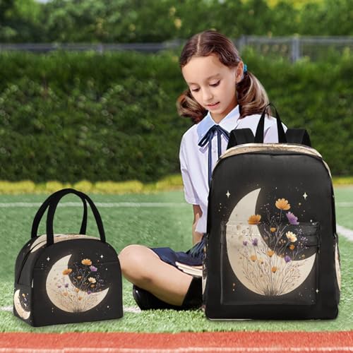 Moon White School Backpacks for Boys & Girls Light Weight Bookbag set with Lunch Box Laptop Bag for Nursery Travel 2 Pcs 16.5 Inch3