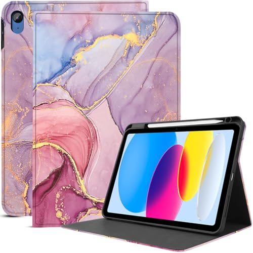 Image of Robustrion Cover Case for iPad 11th Generation (A16) / 10th Generation Cover, Folio Cover Case with [Pencil Holder] [Auto Sleep Wake] for iPad 10th Gen 10.9 inch / 11th Gen 11 inch - Marble Pink